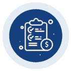 Ícono de planificación de presupuesto con lista de verificación y signo de moneda.