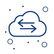 Ícono de nube con flechas birideccionales que representan la transferencia de datos en tiempo real