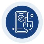 Ícono de mano haciendo clic sobre smartphone con una marca de verificación dentro, representando el correcto funcionamiento de la app en el dispositivo el usuario