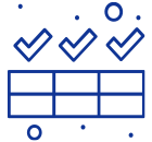 Ícono de grilla con marcas de verificación simbolizando tareas o etapas completadas eficientemente.