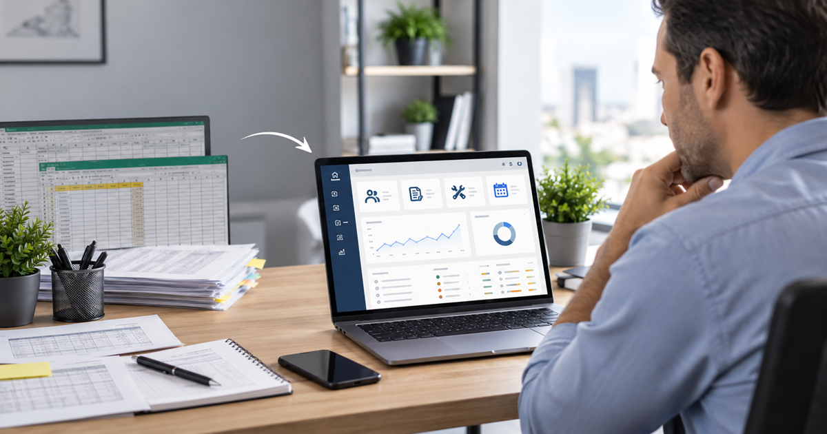 Dueño de pyme utilizando un ERP para reemplazar planillas y centralizar la gestión